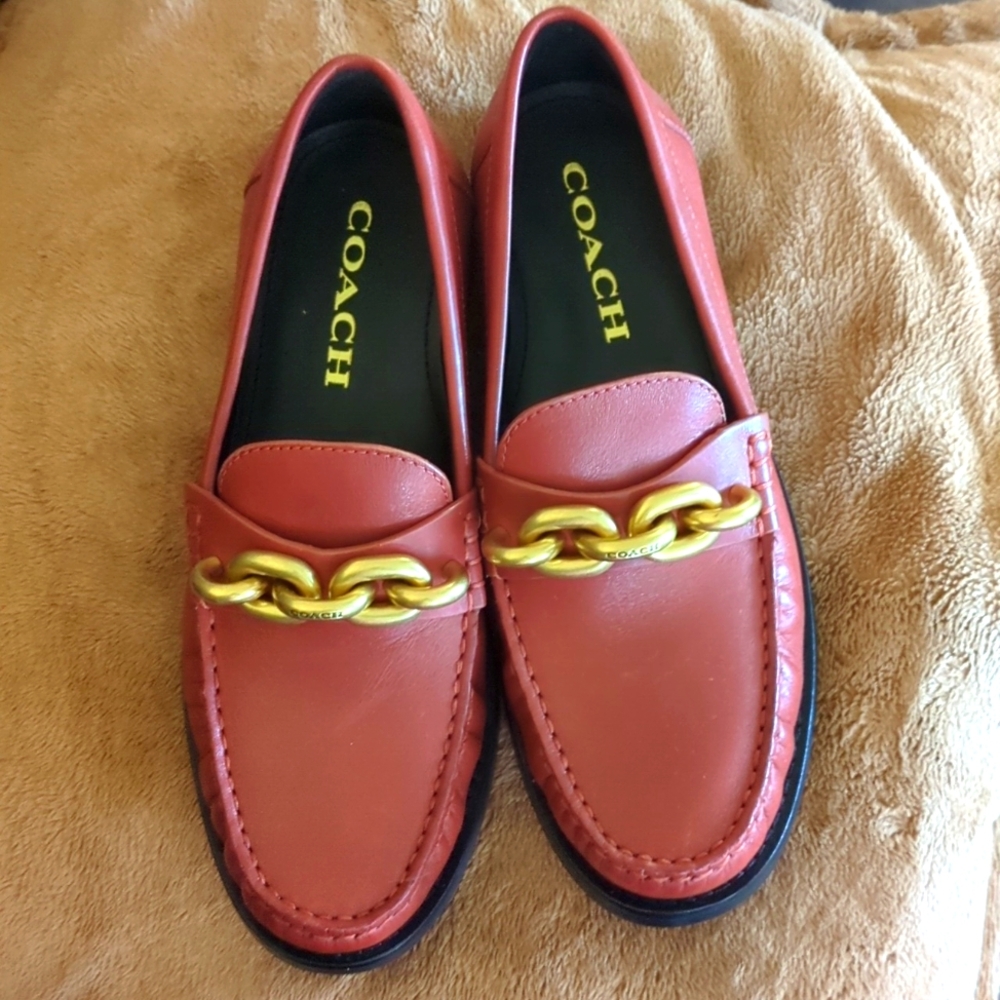 COACH Logo Jess Loafer Rust Women 6B Academia Preppy Slip On Leather Career